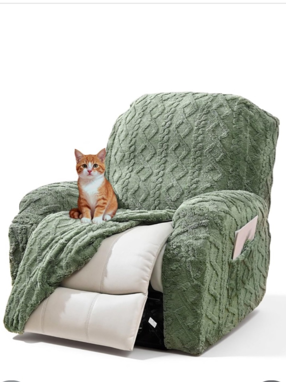 Geometric Jacquard Recliner Slipcover Kid & Pet-Friendly Washable - SAGE GREEN
